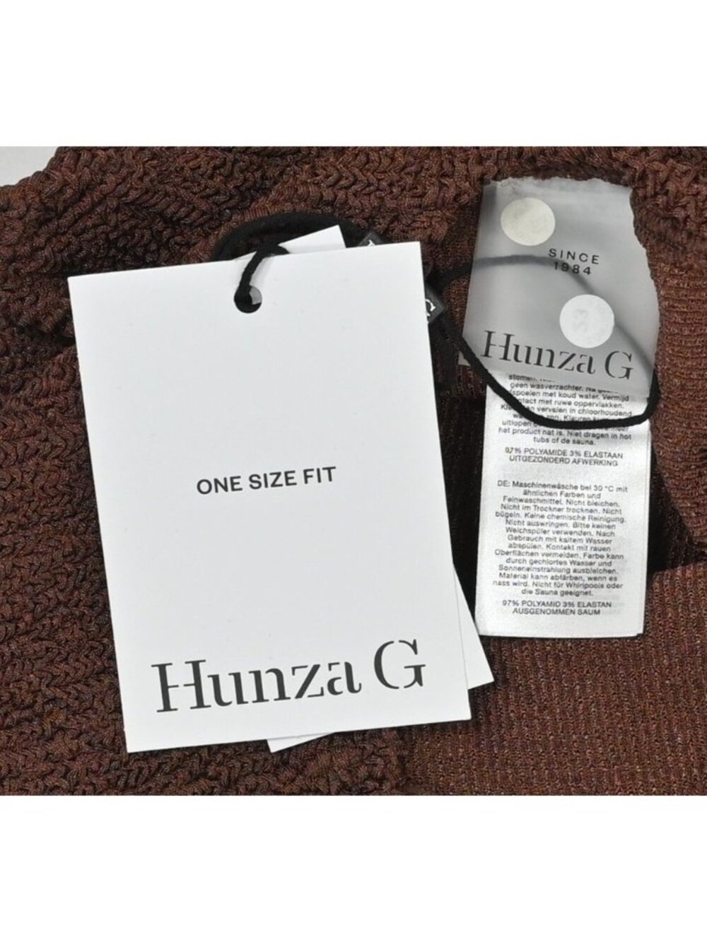 Hunza G Adriana Bead-Embellished Original Crinkle Swimsuit in Chocolate - Picture 3 of 4